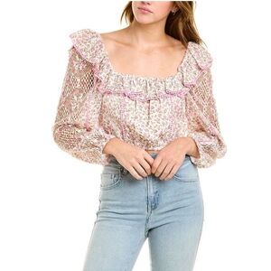 LOVESHACKFANCY dorabella crop top Blouse‎ in petunia pink size medium coquette